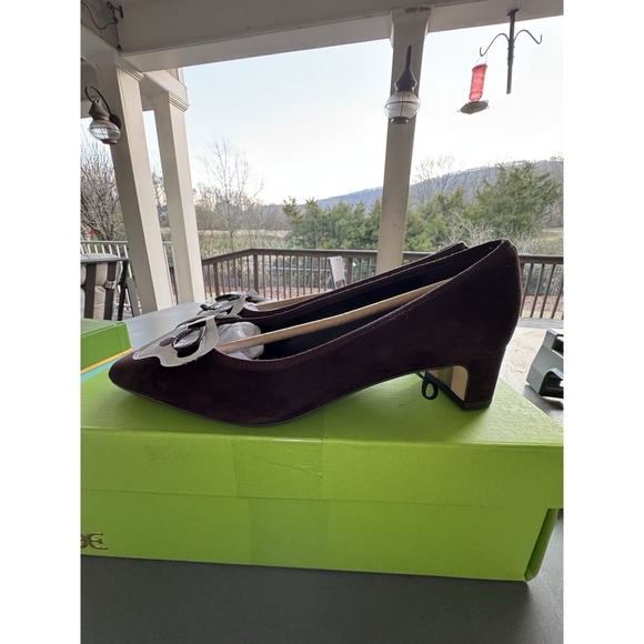 Sam Edelman Women's Rinda Pointed Toe Ballet Heel Chocolate Suede Size 7 Bow - Picture 3 of 12